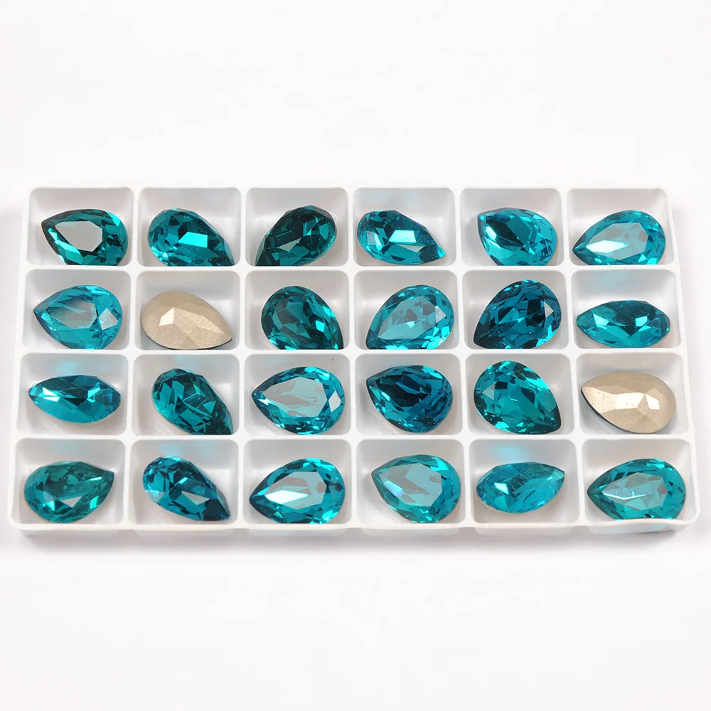 

Blue Zircon 4320 4/6/7/10mm 21pcs High Quality Strass Crystal Dorp Shape Fancy Popular Rhinestone For 3D Nail Art Decorations