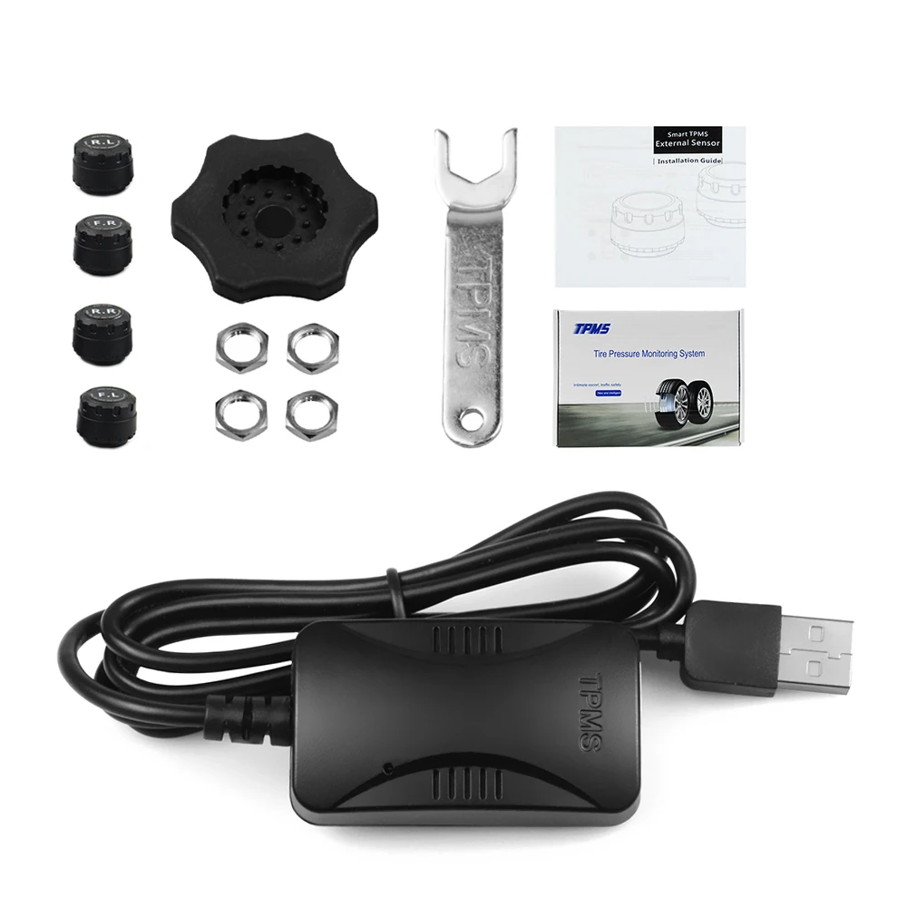 Автомобильная система контроля давления в шинах USB TPMS для Android навигации с 4 внутренними/внешними датчиками сигнализации давления в шинах