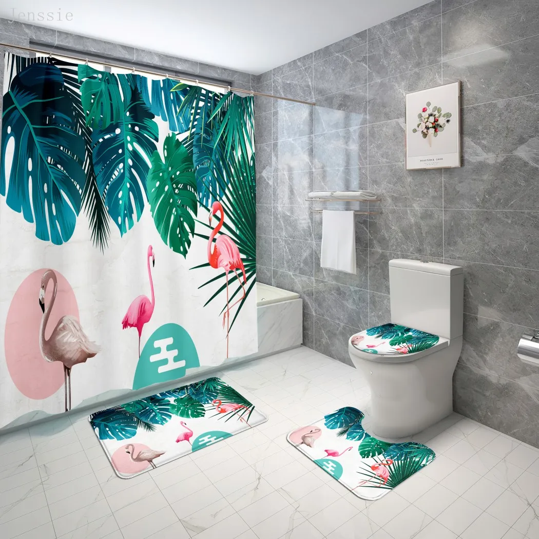 Online Cartoon Owl Flamingo Guitar Bagno Tappetino Antiscivolo Set Durevole Tenda Per Doccia Set Piedistallo Tappeto Coperchio Copriwater Tappetino Da Bagno Tappeto S
