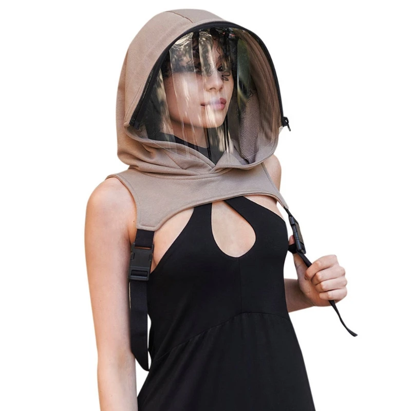 

Sports Breathable Clear Full Face Mask with Hooded Hat Protective Wear Adults Cap Face Shield Reusable Removable Outdoor