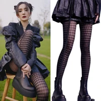 star style lolita stocking loli cosplay sexy grid lcae tights women black white houndstooth bowknot japan girl silk stockings