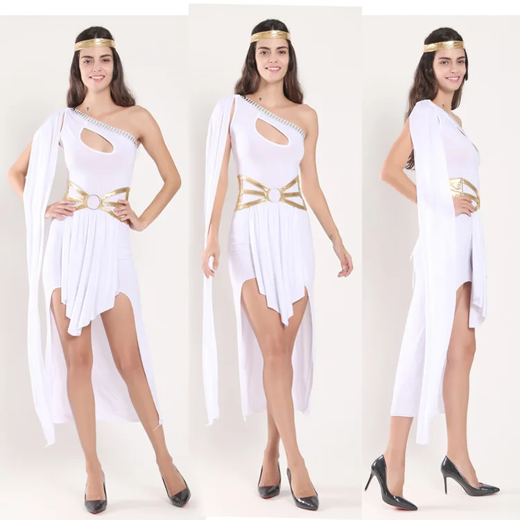 

European Greek Goddess Costume Halloween Party Stage Cosplay Arab Princess Queen Sexy Dress Black And White Colors