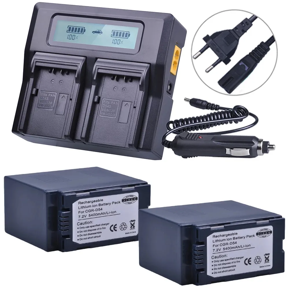 2Pcs Tectra CGR-D54 CGR D54 D54S Battery+LCD Fast Dual Charger for Panasonic AG-AC8PJ AG-AC90A AG-HPX250 HC-X1000 AG-HPX255 - купить по