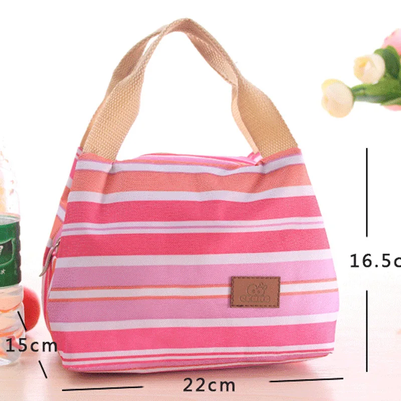 

Stripe Lunch Bag New Thermal Insulated Lunch Box Tote Cooler Handbag Women Pouch Dinner Container School Food Storage Bags Pouch