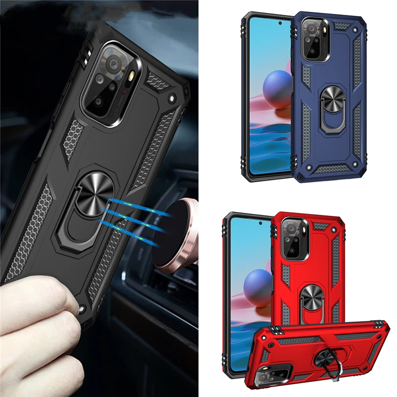 

Shockproof Case for Xiaomi Poco X3 Pro NFC M3 Mi Note 10 Lite Pro Redmi Note 10 10S 9T 9 Power Case Armor Magnet Metal Ring Cove