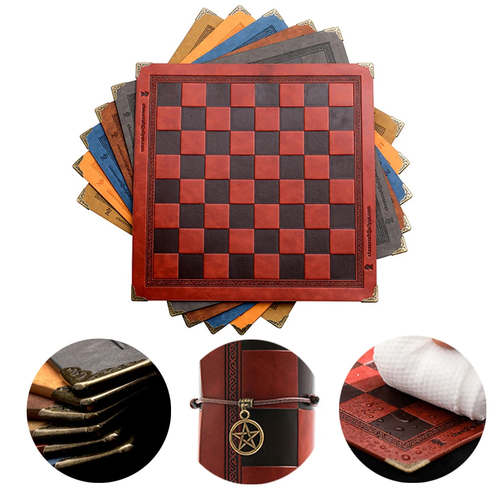 

6 Different Colours Chess Board Unique Design Embossed Pattern Leather Chess Game Mat General Universal Portable
