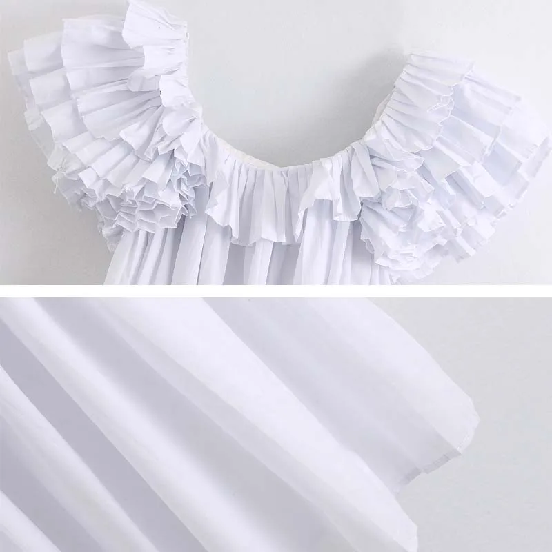 

Cute White Cascading Ruffles Pleated Dress Women Vinatge Square CollarMini Dresses Girls Casual Chic Vestidos Summer INKEO 9D174