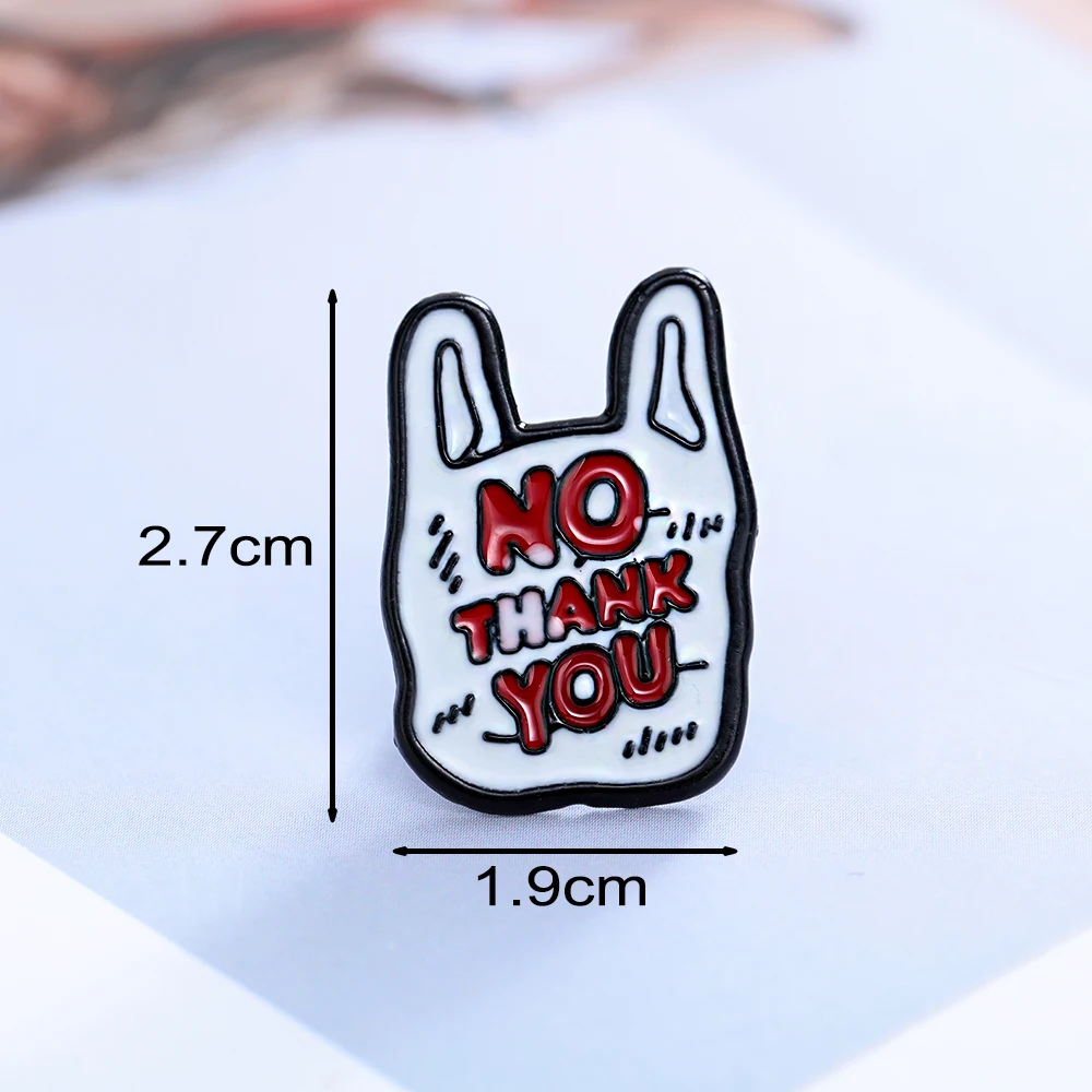 Green Plastic Bag Two-color Brooch NO THANK YOU Cartoon Raw Enamel Pin Knit Backpack Badge Family Friends Gifts Bijo | Украшения и