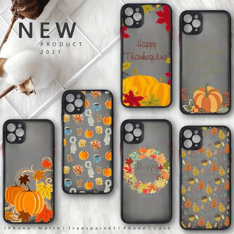 

Pumpkin happy fall Autumn Phone Case Matte Transparent for iphone 11 12 pro mini XS XR X max 7 8 plus TPU Mobile bags funda
