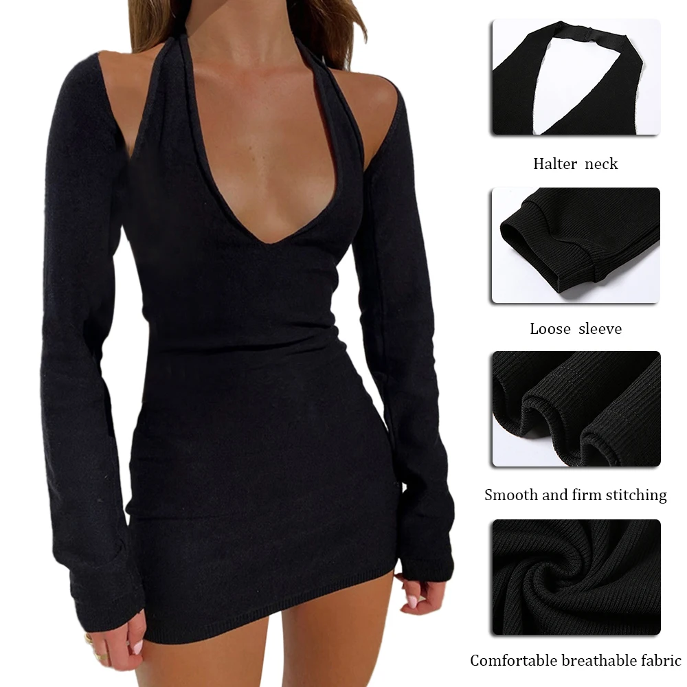 

UEFEZO Sexy Sleeveless Backless Deep V-Neck Mini Dress With Shawl Fashion Club Party 2 Piece Women Dresses Vestidos