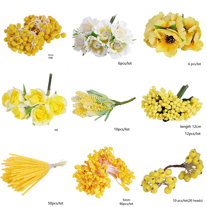 

DIY Cake Home Decor Yellow Gift Box Wreaths Fruit Berries Artificial Flowers