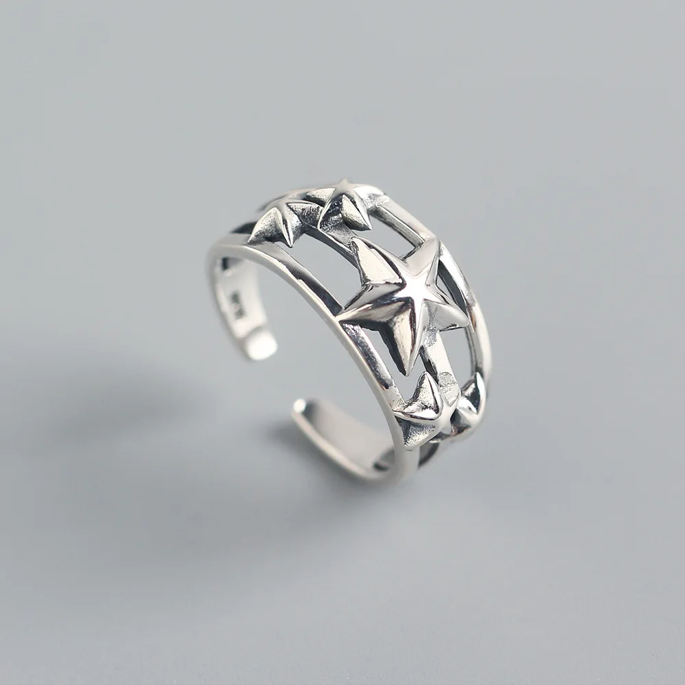 

925 Sterling Silver Opening Rings for Women Tibetan Silver Resizable Stars Rings S925 Hot Sale DIY Anti-Allergic Ladies Rings