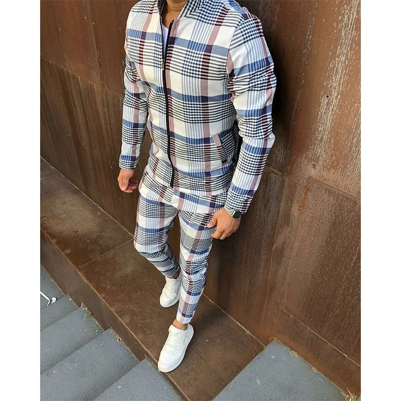 

Men's sportswear suits Spring and autumn men's sportswear suits patchwork hip-hop sweatshirt + pants men's casual plaid shirt st