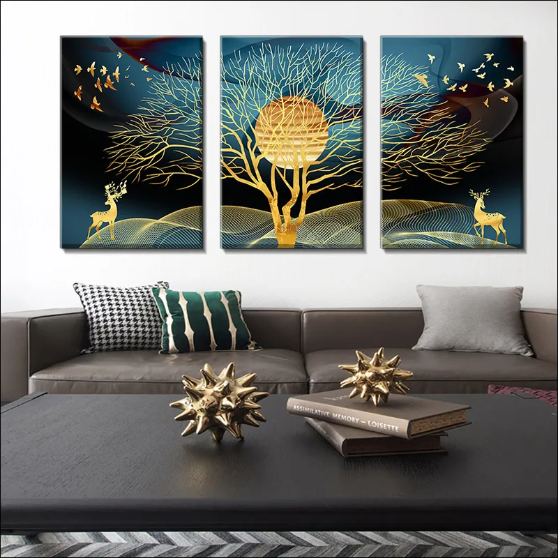 

Modern Simple Decorative Painting, Big Tree Poster, Bright Moon Canvas Painting, Elk Mural, Printed on Canvas Painting, Home Dec