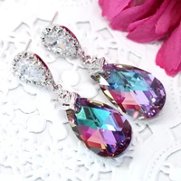 huitan fashion luxury dangle earrings women multicoloredblue cz stone ladys aesthetic earrings delicate gift wedding jewelry