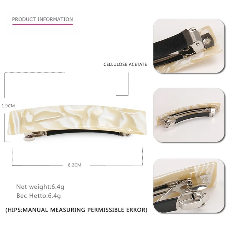 

3 Pieces/set Tortoise Shell Hair Barrettes Clips For Women Celluloid Small Rectangular Automatic Hair Clip Barrette