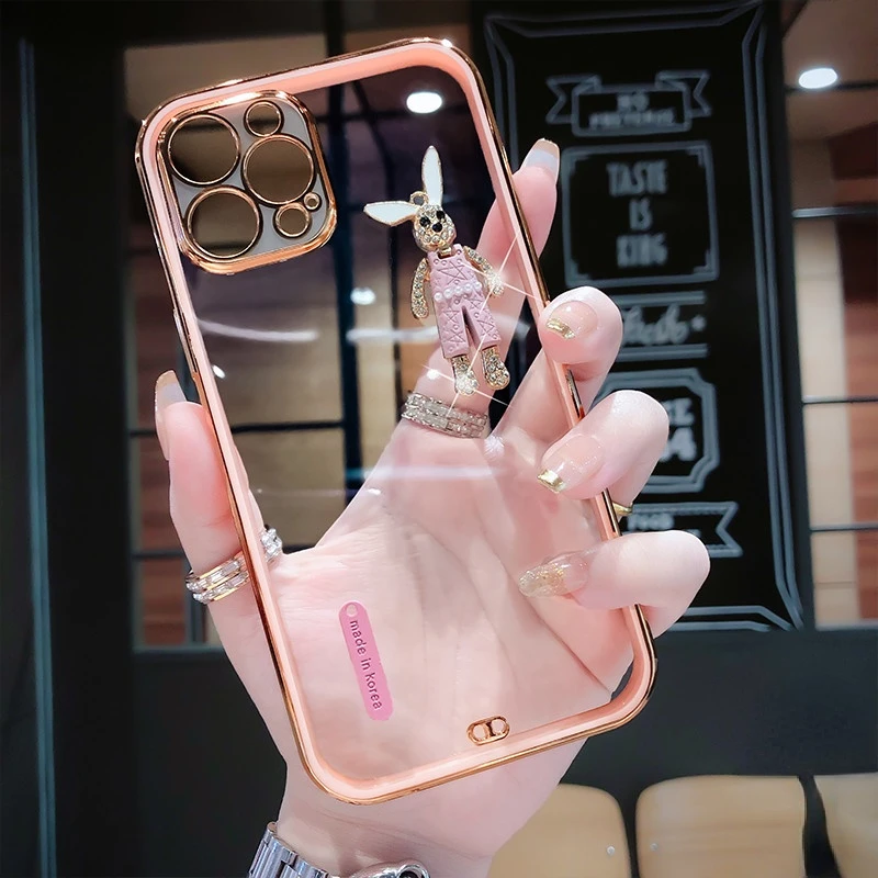 

Luxury electroplate 3D Cartoon bunny Case For Apple iPhone 11 12 13 Pro X XR XS MAX 7 8 Plus SE2020 Transparent Silica Cover