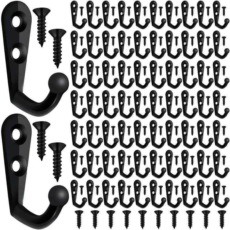 

100 Pieces Of Double-Hole Wall Mounted Single Hook Robe Hook Coat Hook and 210 Pieces Of Screws for Hanging Key Hook