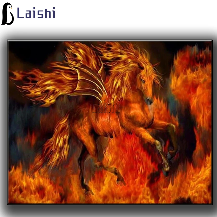 

Алмазная вышивка "сделай сам", картина, вышивка крестиком, Фэнтезийный горящий конь, алмазная живопись, украшение для дома, огненный конь