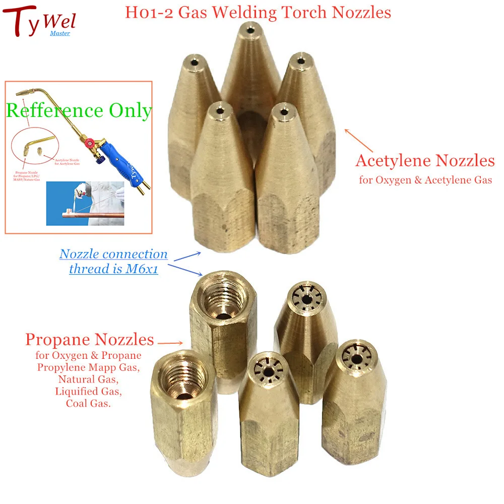 5pcs H01-2 Gas Brazing Torch Nozzle Oxygen Propane Acetylene Liquified Gas for Steel Copper Aluminum Solder Welding Torch