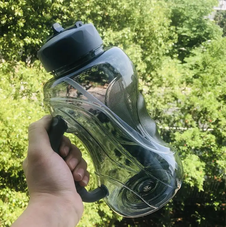 Темно-серый Bpa-free, 1500 мл, большая емкость, Тритан, гантели, Космический, спортивный чайник, портативный, для путешествий, оснащен My соломинкой, бутылка для воды с ручкой - Цвет: Темно-серый