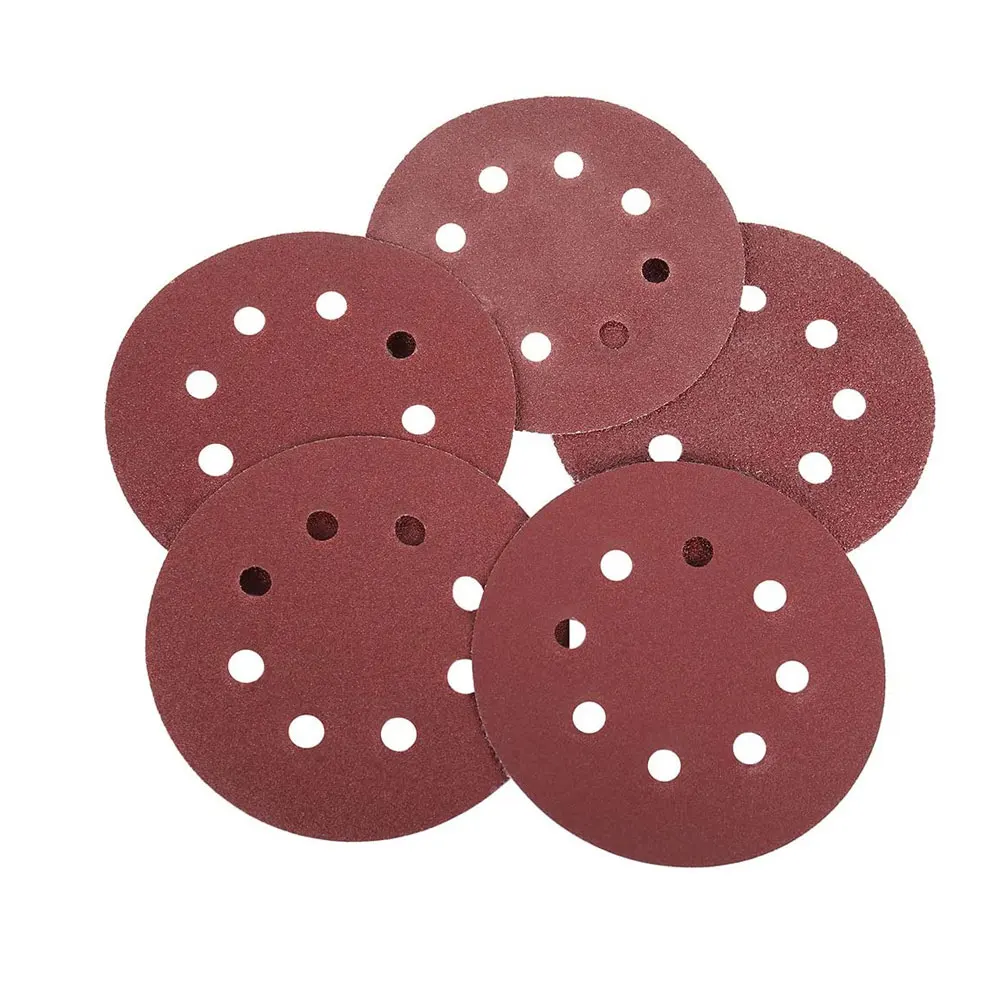 Sanding Discs Pads Hook and Loop Sanding Discs Pads 5-inch 8-hole 125mm Dark Red 60/80/100/120/240*20 Sanding Sheets 100PCS