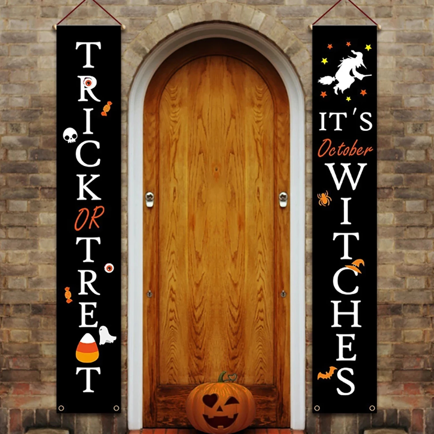 

Halloween Hanging Flag Couplet Trick or Treat and It's October Witches Halloween for Door Indoor Home Halloween decoration