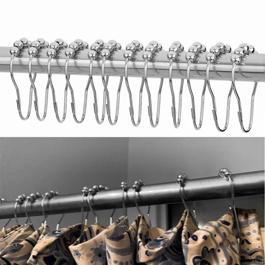 

Shower Curtain Hooks Rings Rust-resistant Shower Curtain Rings Hooks 12pcs Bathing Room Bathroom Products Tools Accessories