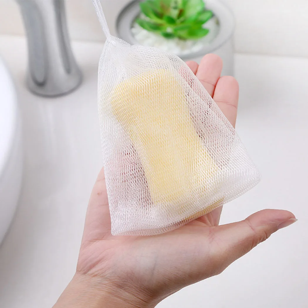 

10Pcs Wash Face Soap Foaming Net Nylon Handmade Soap Foaming Net Lathering Net Ribbon Massage Bubble Mesh Bag