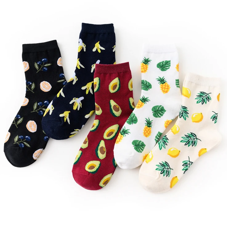 Корейские женские носки для девочек фруктовый лимон авокадо ананас черешня