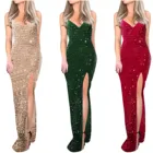 Женское вечернее платье без рукавов, откровенное платье с V-образным вырезом и блестками, модель 2021 на лето, 2021