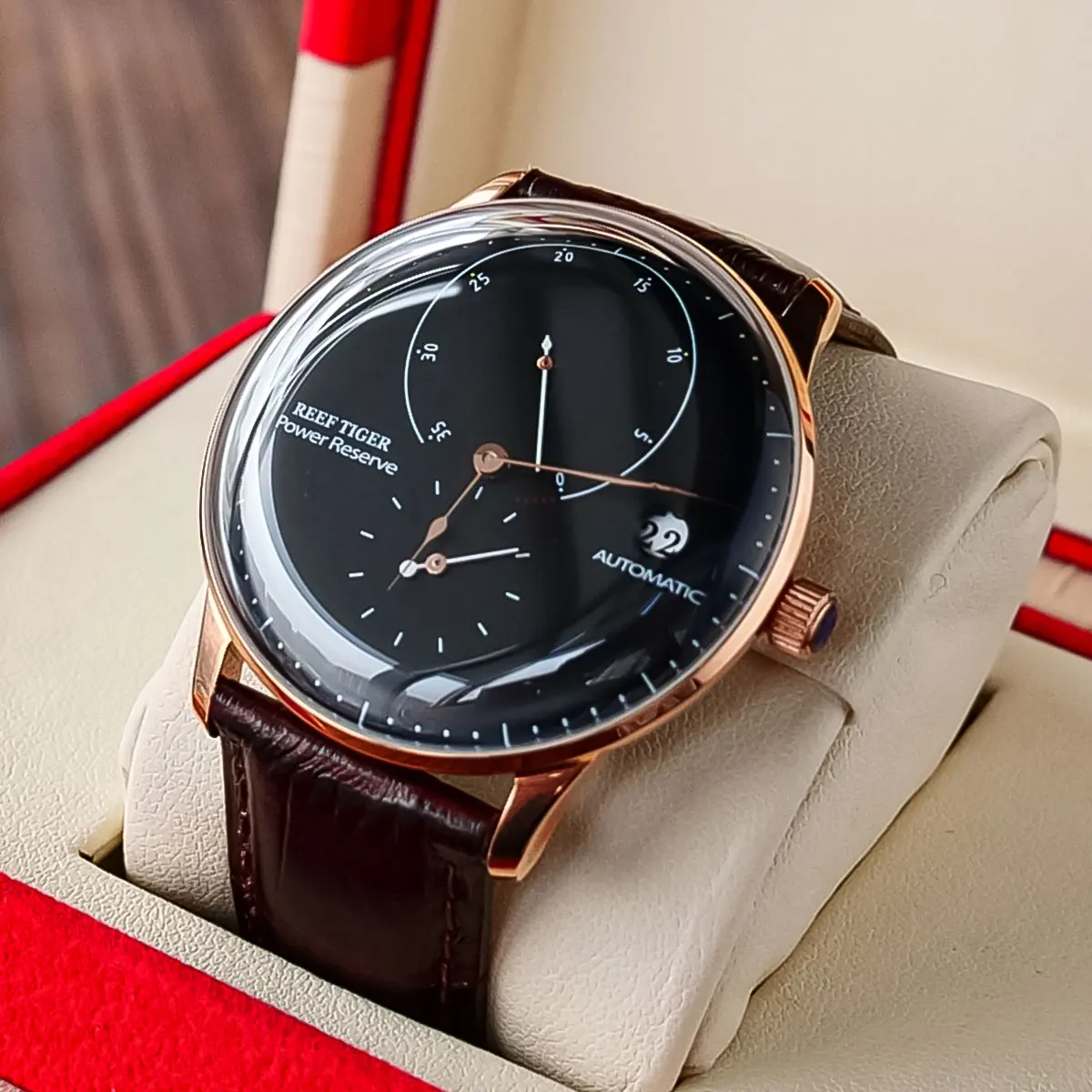 Мужские водонепроницаемые автоматические часы с ремешком из натуральной кожи |