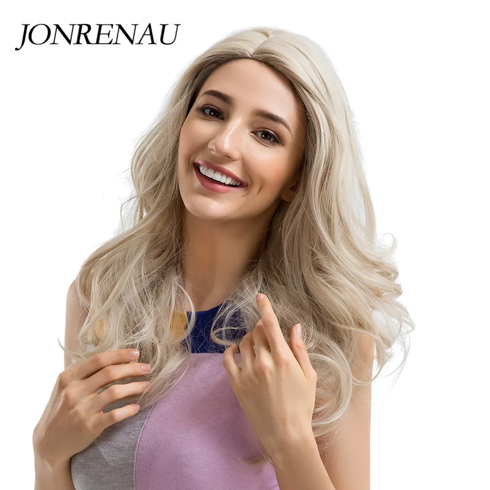 JONRENAU длинные натуральные волнистые волосы синтетический светлый парик для