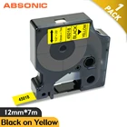 Сменная лента для этикеток Absonic 45018, черная на желтом, для принтера Dymo D1 Label Writer LM450, LM160, PNP, 12 мм х 7 м