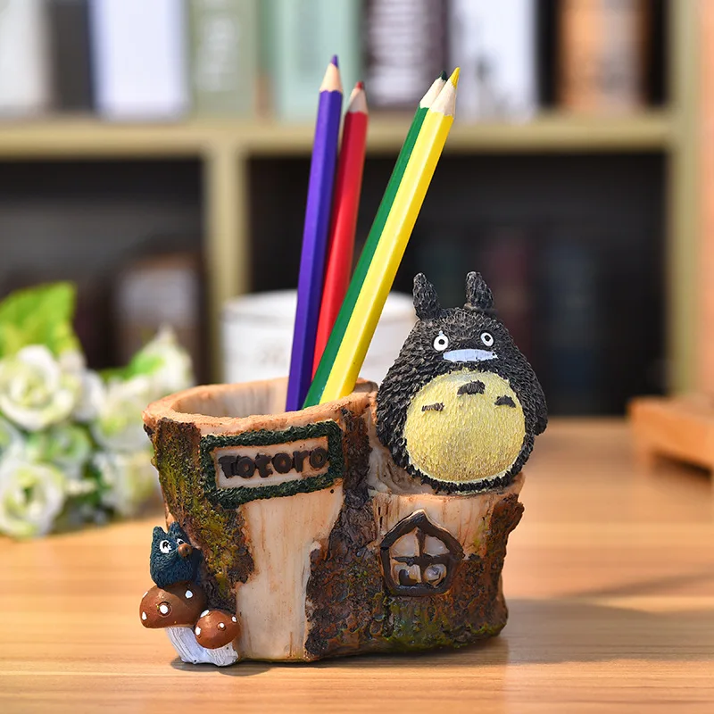 

Totoro Resin Pen Holder LED Night Light Toy Studio Ghibli Spirited Away Totoro Figures Model Toy Student Stationery Kids Gift