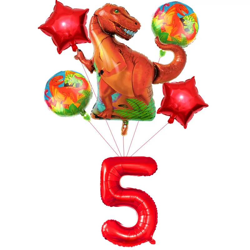 6pcs Red 5 years Фольга динозавр шары динозавров вечерние Happy День рождения украшения для детей из фильма «Парк Юрского периода»; украшения в виде животных воздушные шарики, детские игрушки - Цвет: 6pcs Red 5 years