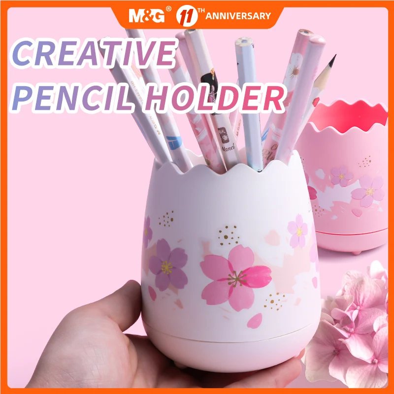 

M&G Cherry Blossoms Egg Pen Holder Pink Creative Storage Pencil Case Office Desk Pen Organizer Stationery Gifts for Students