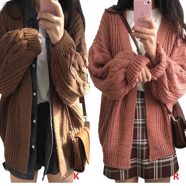 Brand New Korean Style Women Loose Cardigan Autumn Winter Warm Sweater Kawaii Girl Casual Long Knitted Cardigan Outwear 2