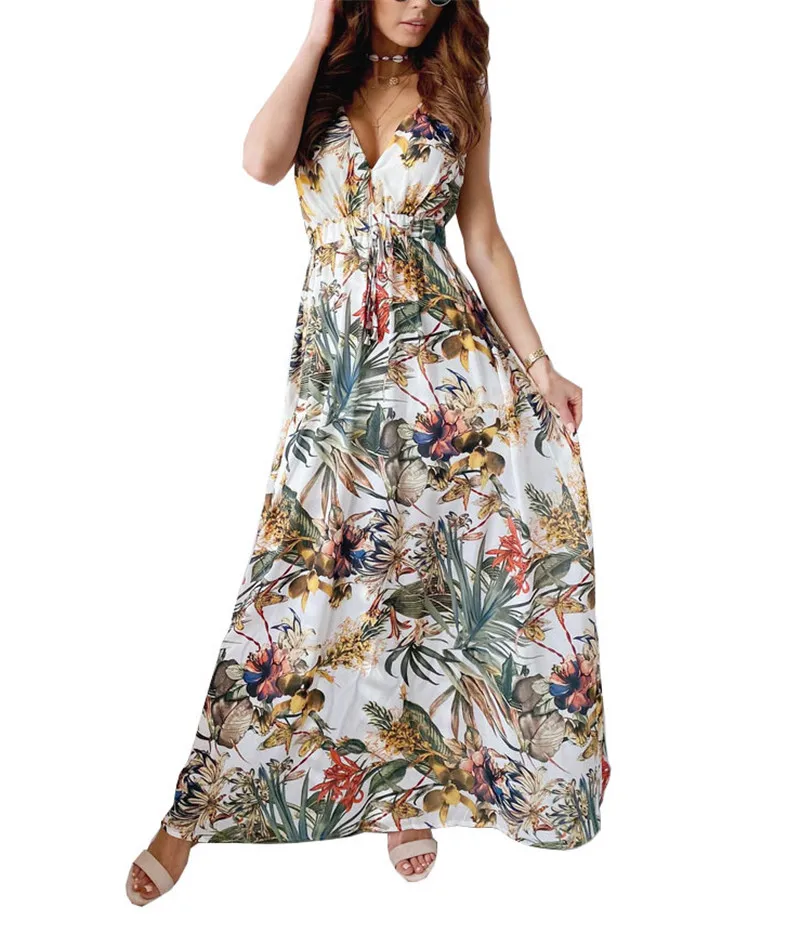 Платье женское длинное без рукавов пикантное зеленое синее черное белое с