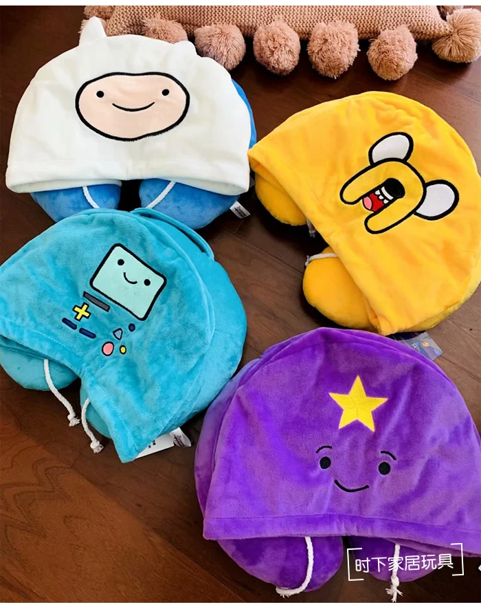 Candice Guo Милый плюшевый игрушечный приключенческий подушка в форме буквы U с капюшоном с героями Финном и Джейком, мягкая наполненная шейная подушка, подарок на день рождения или Рождество 1 шт.