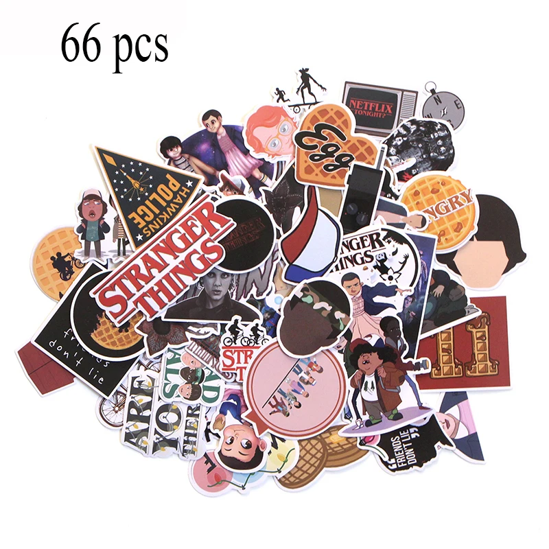 66pcs P3181 66pcs странные вещи DIY граффити скейтборд ноутбук значок мотоциклетные сумки для багажа аксессуары - Окраска металла: 66pcs