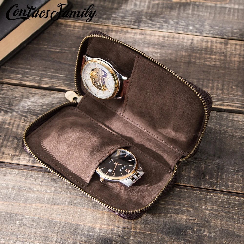 

Portable Watch Storage Case Genuine Cow Leather Watch Display Box Organizer Zipper Bag Watchband Holder For Travel Collect gift