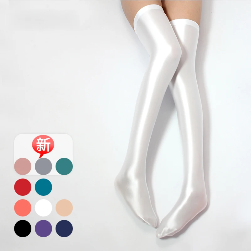 DROZEENO 2020 new over-knee socks 12 color satin sexy Japanese student socks Sexy shiny satin tights