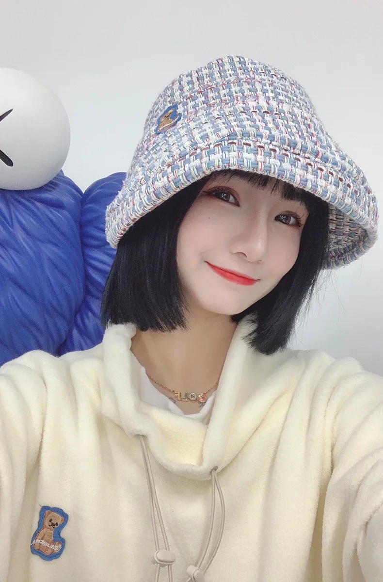 2020 autumn and winter bear knitting fisherman hat Japanese hat hat female sunscreen sunscreen knitted big hat