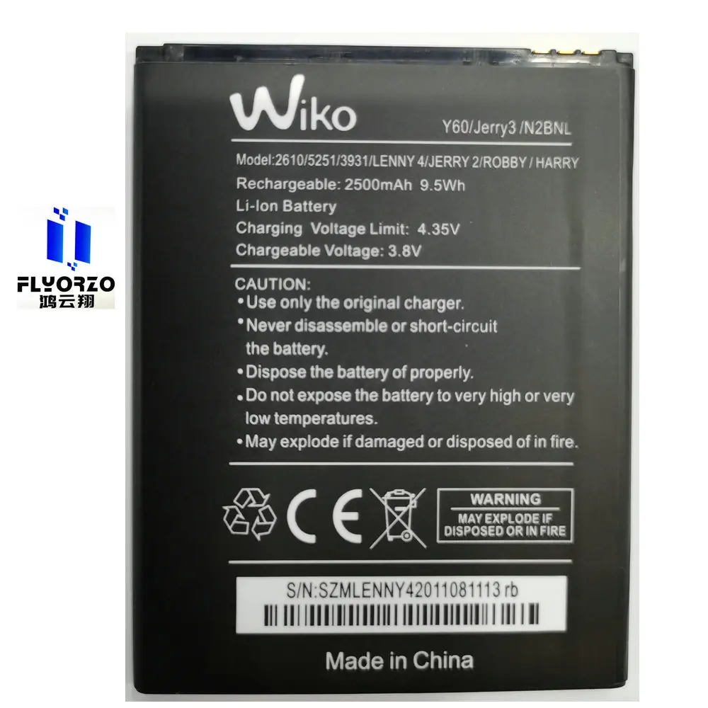 Абсолютно новый высококачественный аккумулятор 2500 мАч для Wiko Y60 Jerry3 N2BNL 2610 5251 3931 LENNY4 JERRY2 ROBBY HARRY мобильный телефон