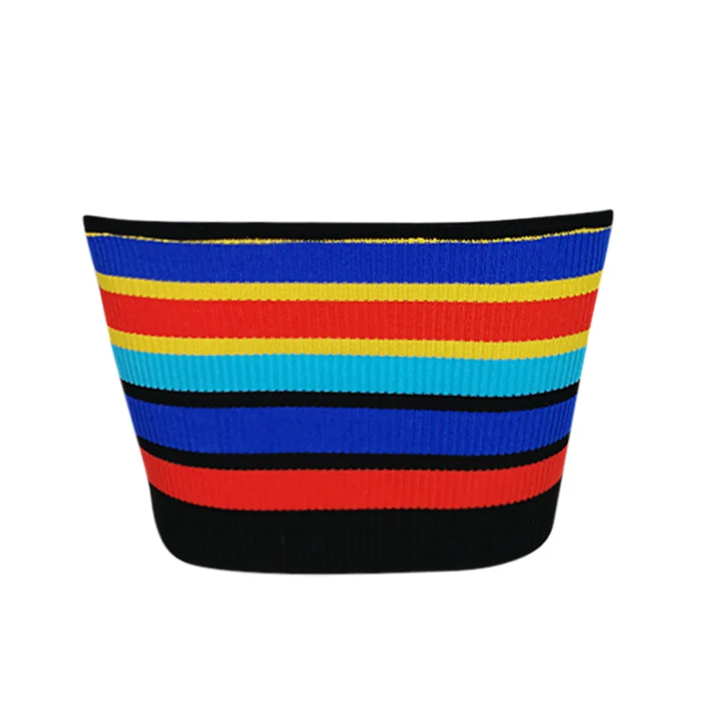 Женский трикотажный жилет в стиле пэчворк с круглым вырезом и принтом радуги топ