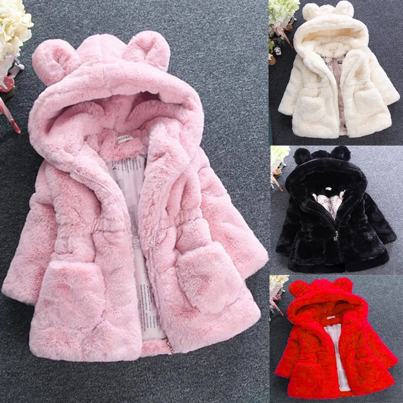 

Детское меховое пальто для девочек, зимние куртки, Детские пальто из искусственного меха, пальто с капюшоном, утепленная верхняя одежда, теп...
