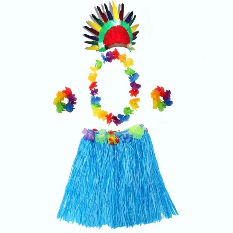 Hawaiian Lei Hula Garland Wreath Necklace Wristband Grass Skirt Hat Set Women Girls Theme Party Dress Decor Christmas | Тематическая