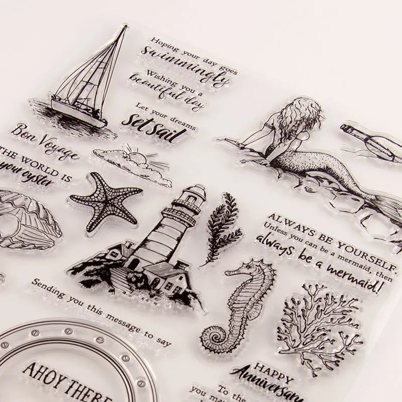 Mermaid Seahorse паруса марки прозрачный силиконовый каучук штамп морская Лошадь