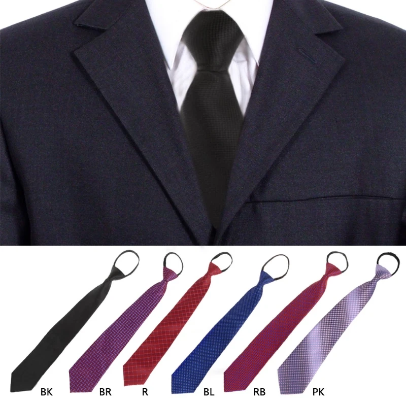 

Mens Pre-tied Adjustable Zipper Tie Necktie Plaid Dot Business Formal Wedding